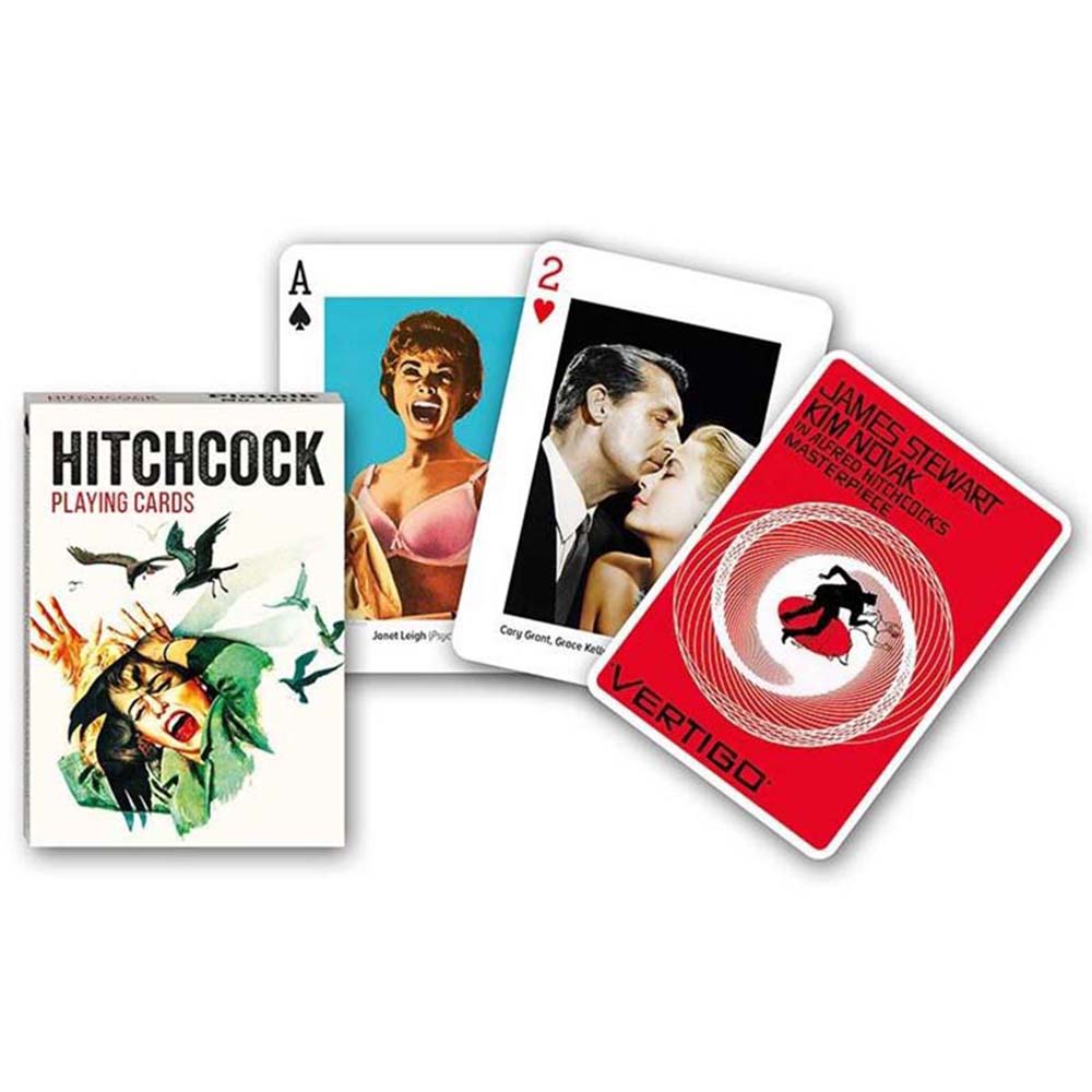 Piatnik Baraja de poker de 54 cartas Alfred Hitchcock Cine clásico Suspense Miedo Carteles Películas Posters Fotografías Actores Actrices Juego mesa Jugar Adultos Colección Coleccionable Poquer
