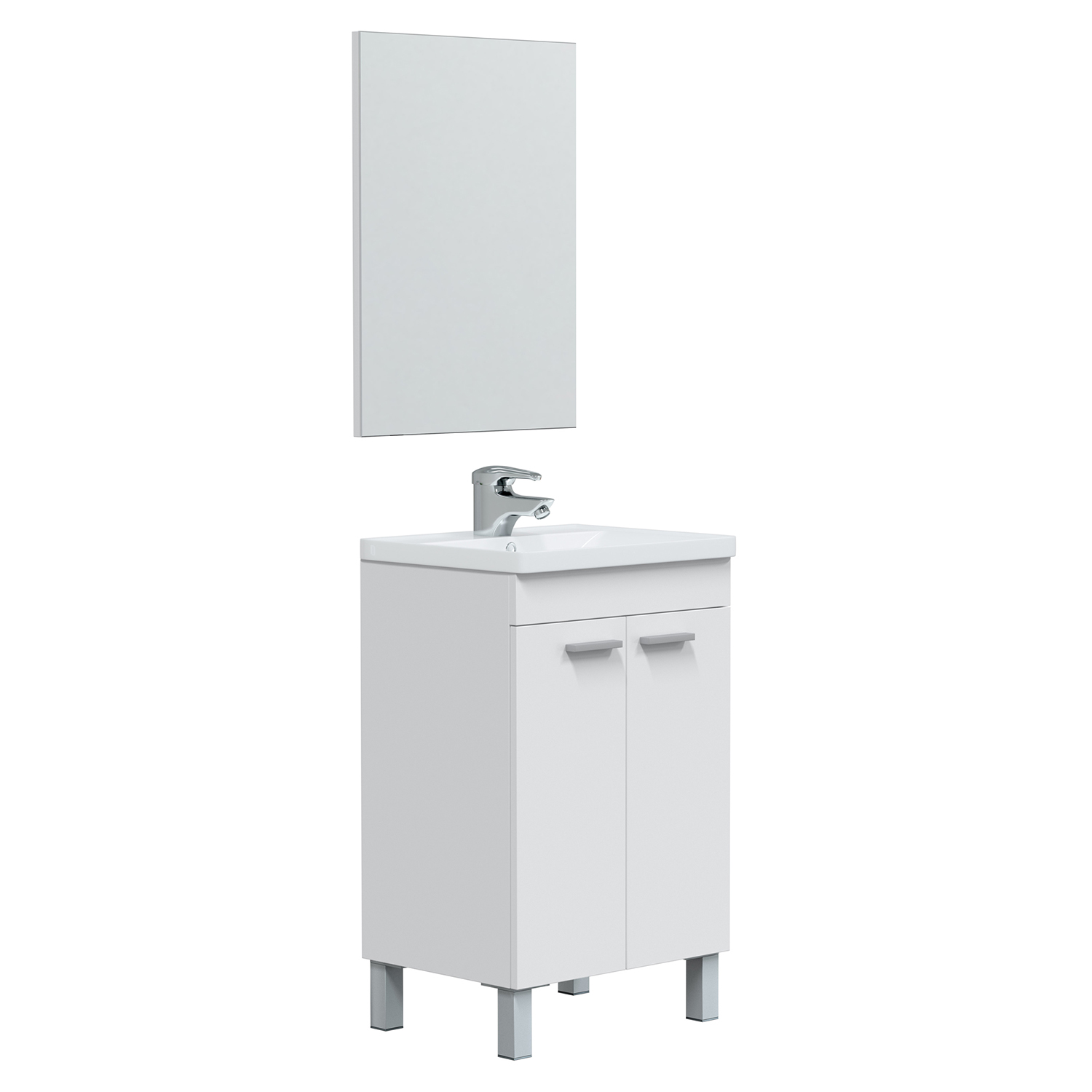 VS Venta-Stock Mueble Baño Levis 2 Puertas Blanco Brillo con Espejo y Lavabo Cerámica
