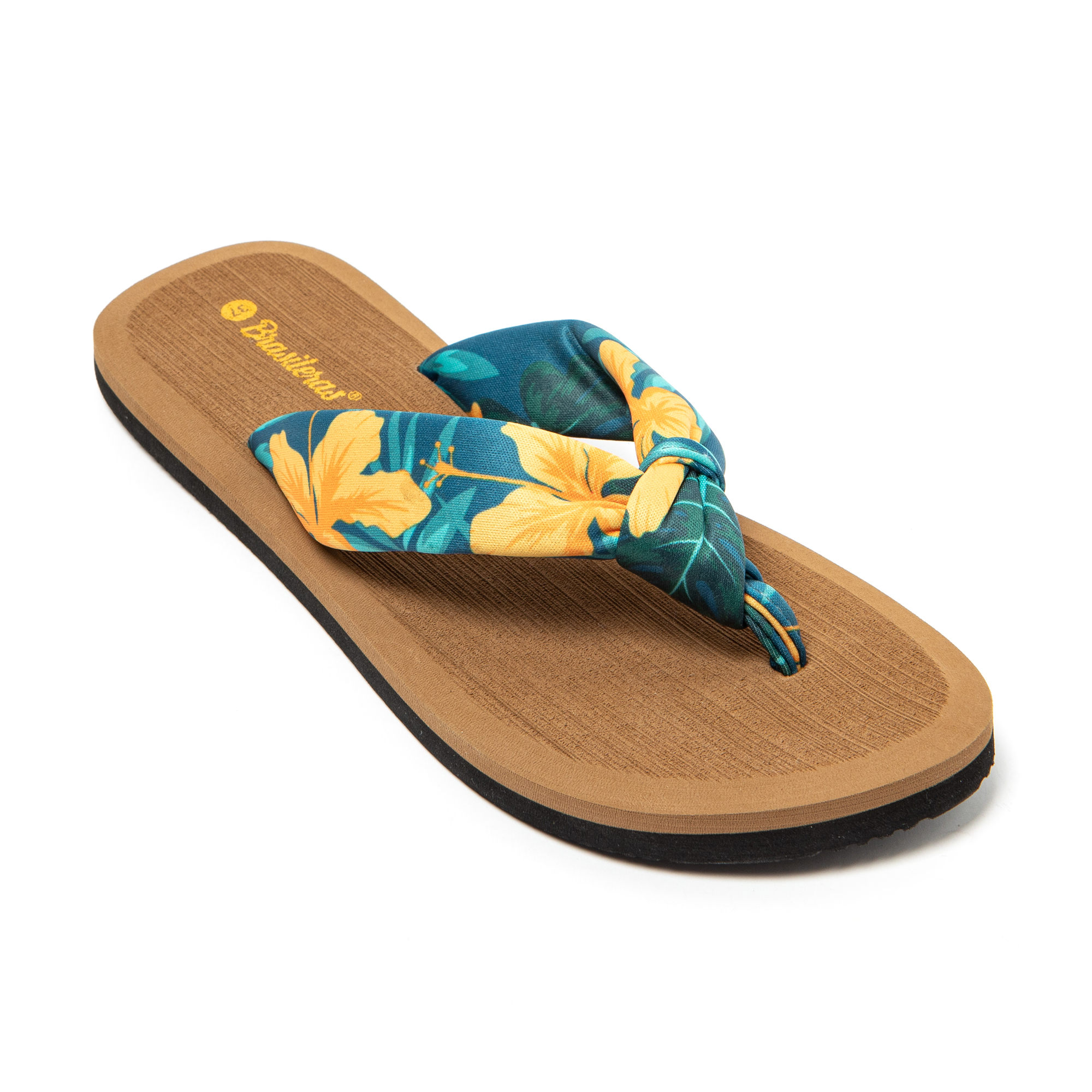 Sandalias de Mujer BRASILERAS Hibiscus Nudo con Tira Floral y Suela de Goma Antideslizante para Playa y Piscina