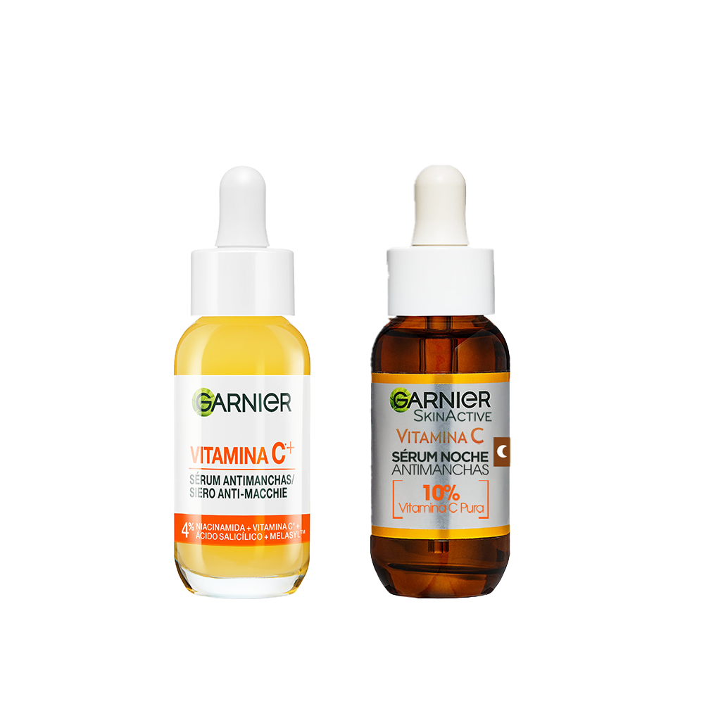 GARNIER  PACK Sérum Anti Manchas con Vitamina C, Niacinamida y Ácido salicílico. Reduce un 43% la intensidad de las manchas oscuras 30ml +  Sérum de Noche Antimanchas con 10% de Vitamina C Pura 30ml
