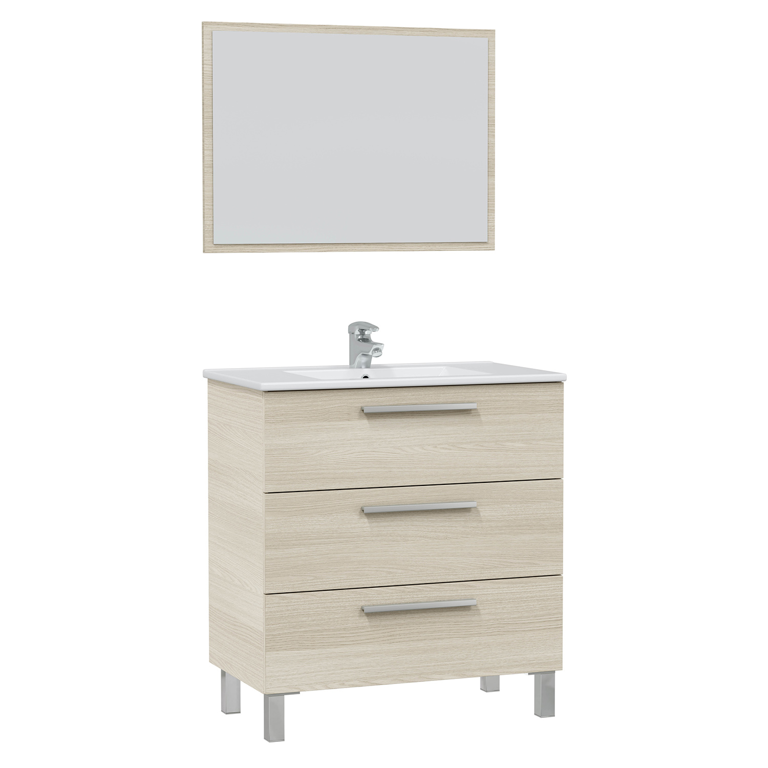 VS Venta-Stock - Mueble baño modelo alise 3c 80cm color roble con espejo, sin lavabo