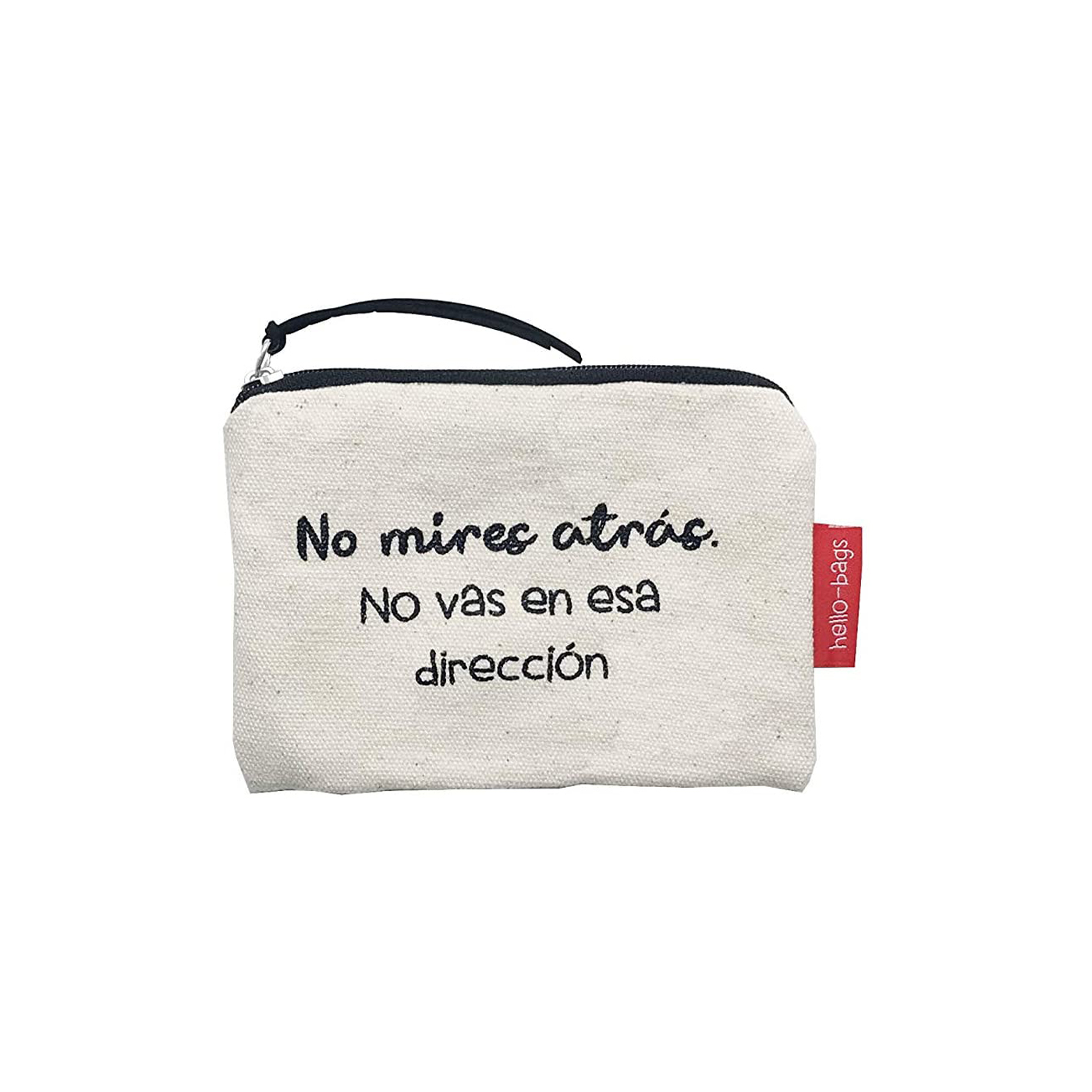 Hello-Bags. Bolso Monedero / Billetero / Tarjetero con cremallera y forro interior. Exterior: Algodón 100%. Incluye sobre kraft de regalo. Modelo: "NOMIRES". Crudo / Negro. 14x10 cm.