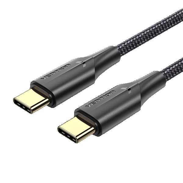 Vention cable usb-c macho a usb-c macho 3a 60w led - 0.5m - algodon trenzado negro