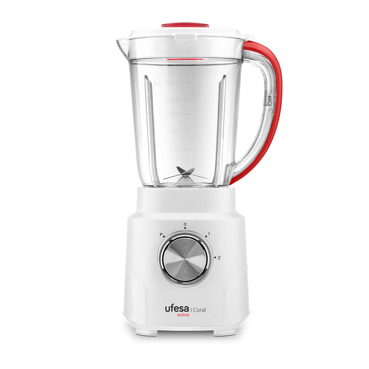 Ufesa - Batidora vaso Coral 600W con jarra de 1,5 L y 4 cuchillas de acero inoxidable para smoothies, cremas y purés, función turbo y protección contra sobrecorriente