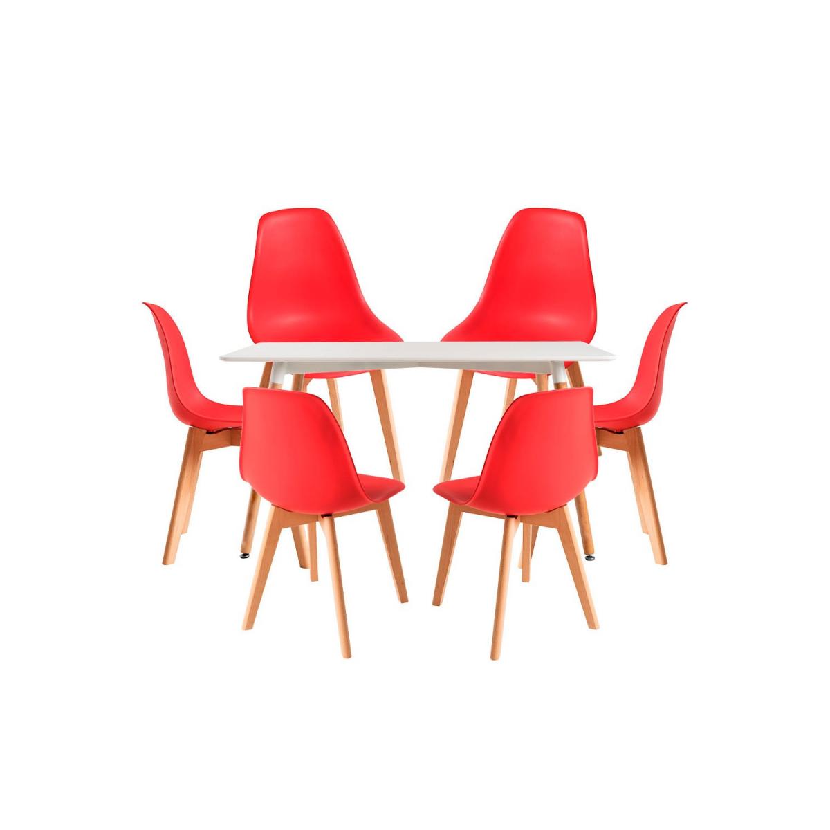 Regalos Miguel - Conjuntos de mesa y sillas - Conjunto Mesa Tower Rectangular 120 x 80 cm Blanca y Pack 6 Sillas Kelen - Rojo