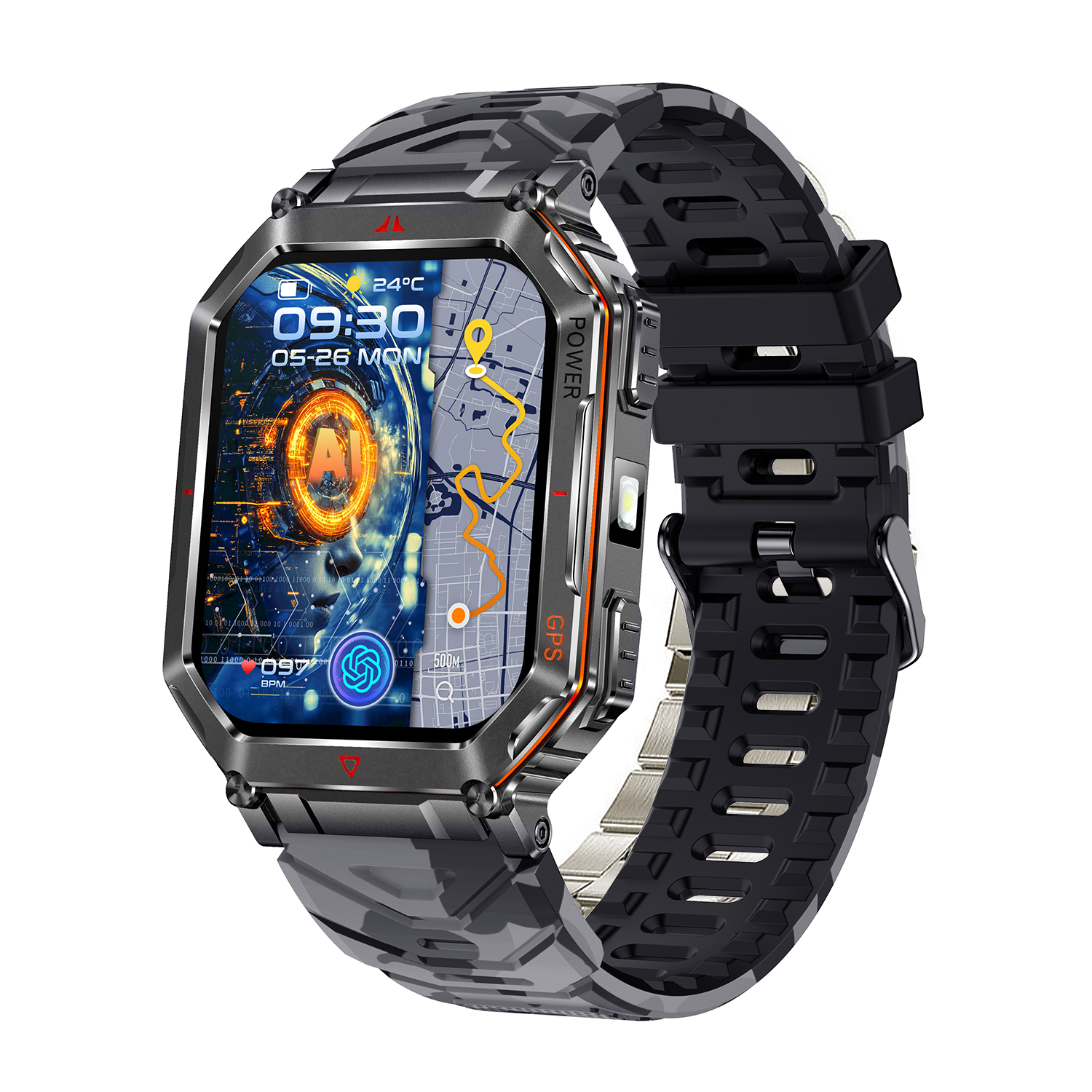 DAM Smartwatch KR92 con llamadas BT, GPS, herramientas de exploración, monitor cardiaco, ChatGPT y + de 100 modos deportivos. 4,3x1,3x5,9 Cm.