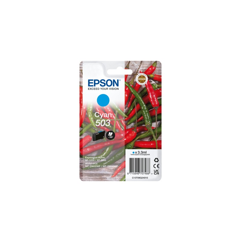 Epson - 503 cartucho de tinta 1 pieza(s) Original Rendimiento estándar Cian C13T09Q24020