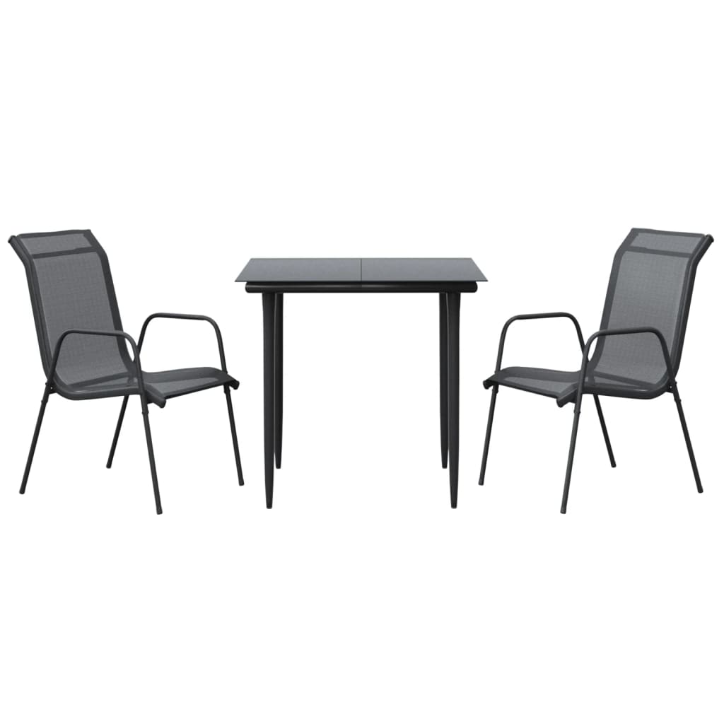 vidaXL Juego de comedor para jardín 3 piezas acero y textilene negro