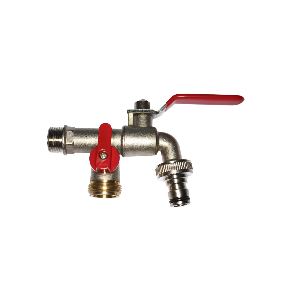 Edm Grifo de Esfera Doble Salida con Codo para Manguera 1/2x3/4x3/4 Envasado