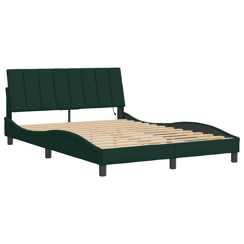 vidaXL Estructura de cama con LED sin colchón Hanko terciopelo verde oscuro 140x190 cm