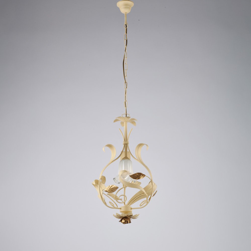 Araña DE ARTE Pobresa cesta de Marfil y Gold 1 Luz E14