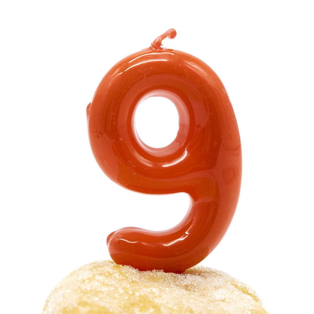 CABLEPELADO Vela cumpleaños número 9, Vela de noveno aniversario, Vela con forma del número nueve, Vela número nueve para tarta, Vela celebración número 9, Rojo, 6 cm altura