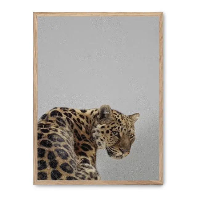Cuadro leopard 30x40cm, Póster impreso en papel de primera calidad de 180gr, montado sobre marco de madera MDF acabado roble., Naturaleza - Safari