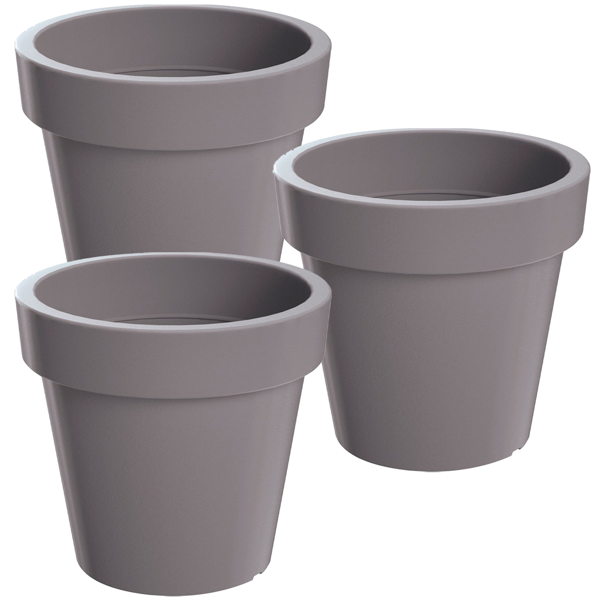 3x Maceta de plastico WELLHOME Lofly en color gris 24,5 (largo) x 24,5 (ancho) x 22,5 (alto) cm