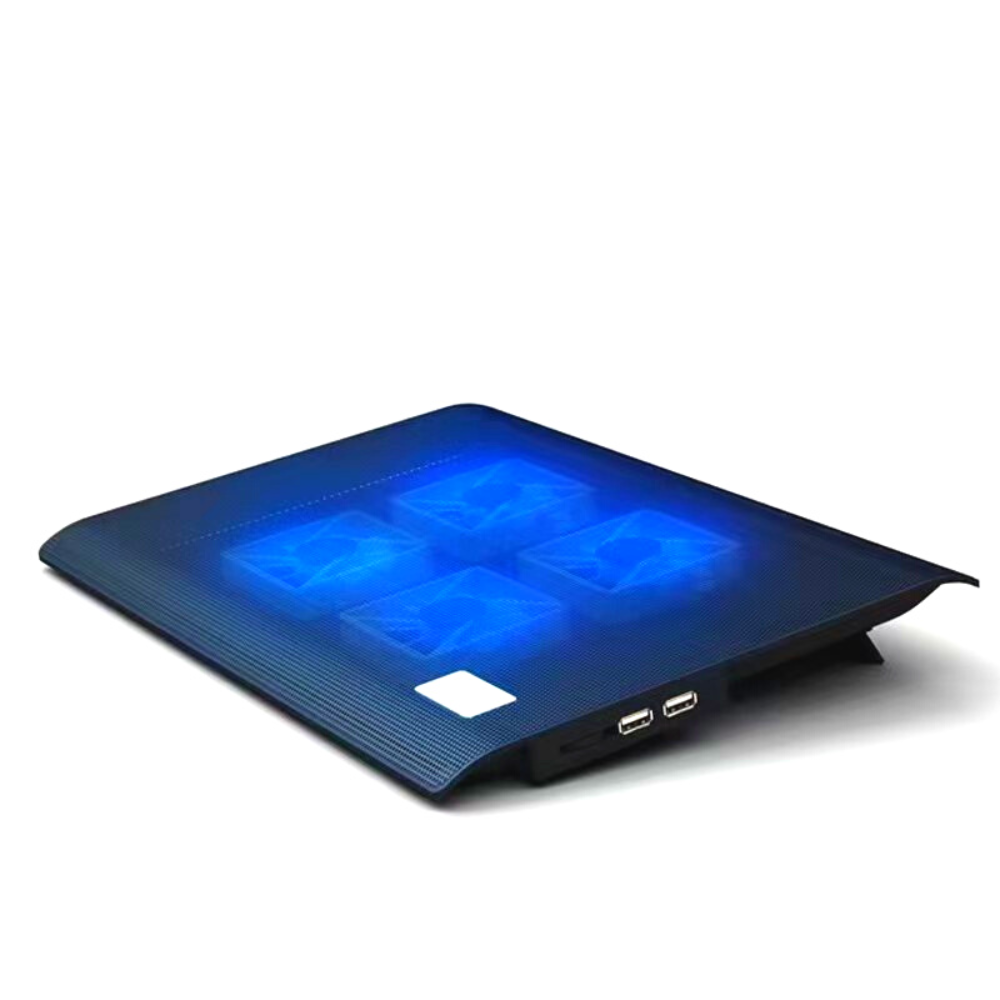 NK Base Refrigeradora Portátil - Ventilador Ordenador Portatil de 12 - 17" con Soporte Ajustable 5 Alturas, 2 Ventiladores Silenciosos, 2 Puertos USB, Refrigeración Rápida, Luz LED Azul - Color Negro