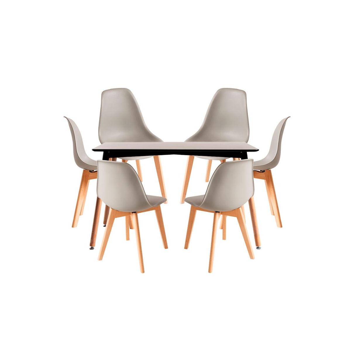 Regalos Miguel - Conjuntos de mesa y sillas - Conjunto Mesa Tower Rectangular 120 x 80 cm Negra y Pack 6 Sillas Kelen - Gris