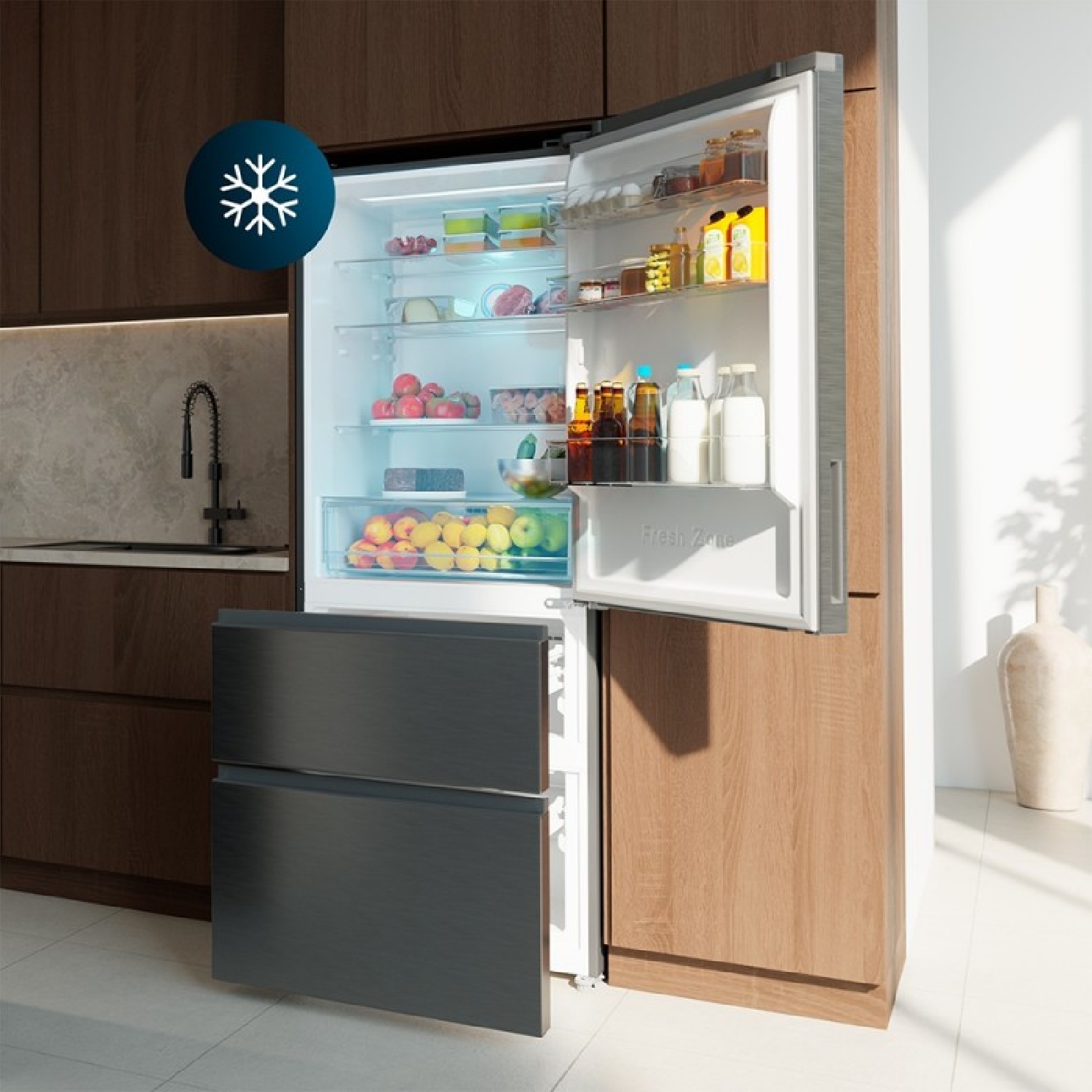 Cecotec Frigorífico Puerta Francesa Total No Frost Bolero CoolMarket FD 420 Dark E, Extra Capacidad Max 420L