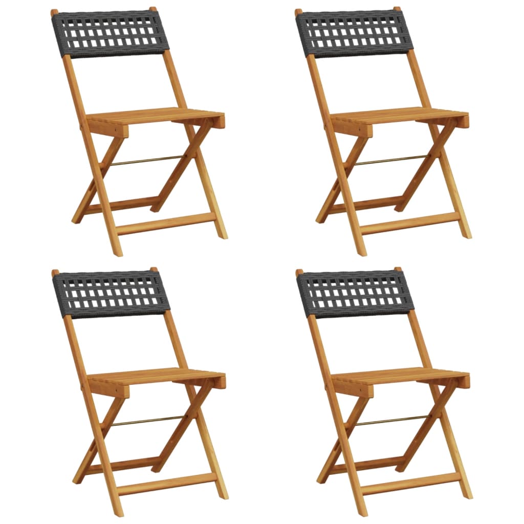 vidaXL Sillas de jardín plegables 4 uds madera maciza y ratán PE negro