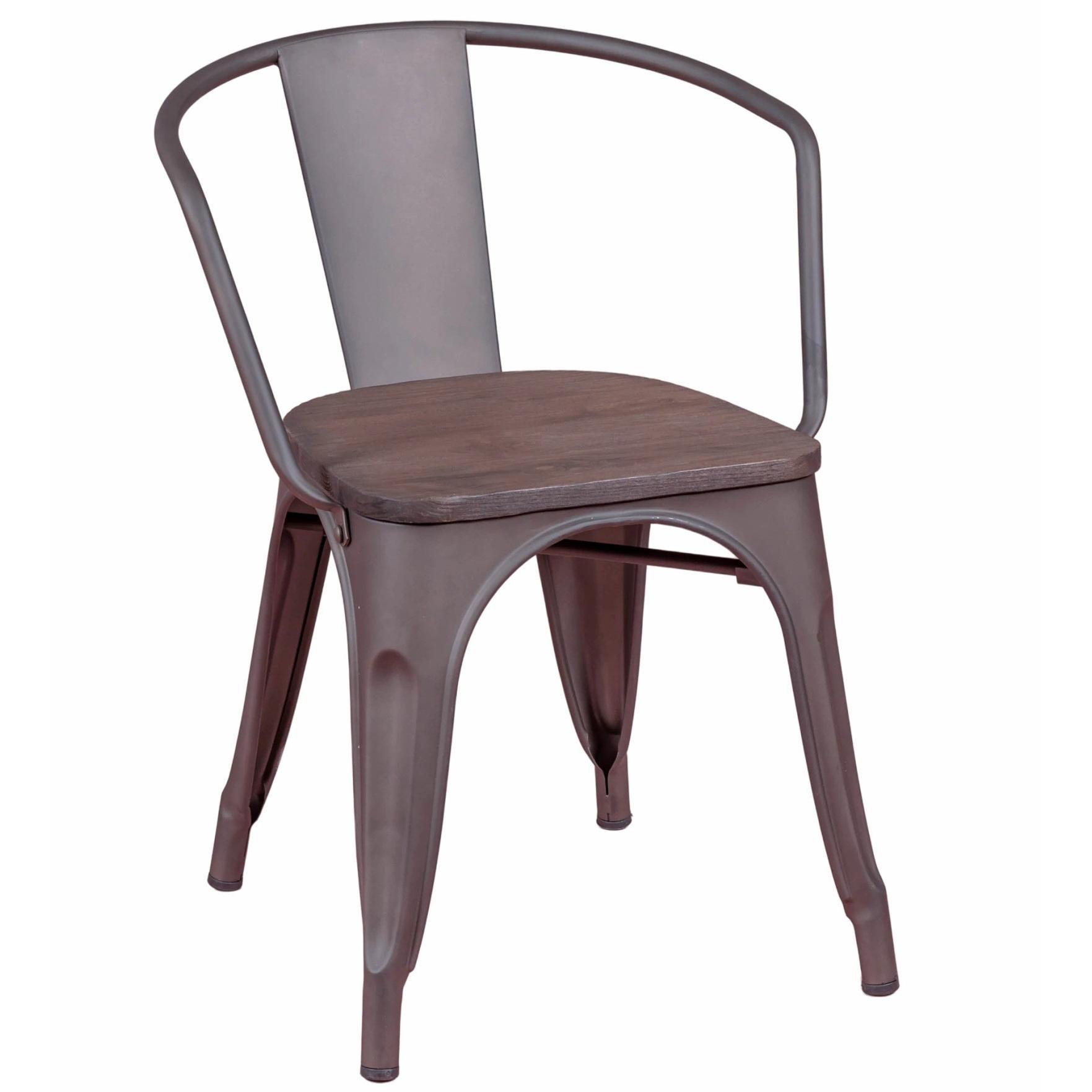 Nest Dream - Silla industrial envejecida con reposabrazos y asiento de madera - Bistro