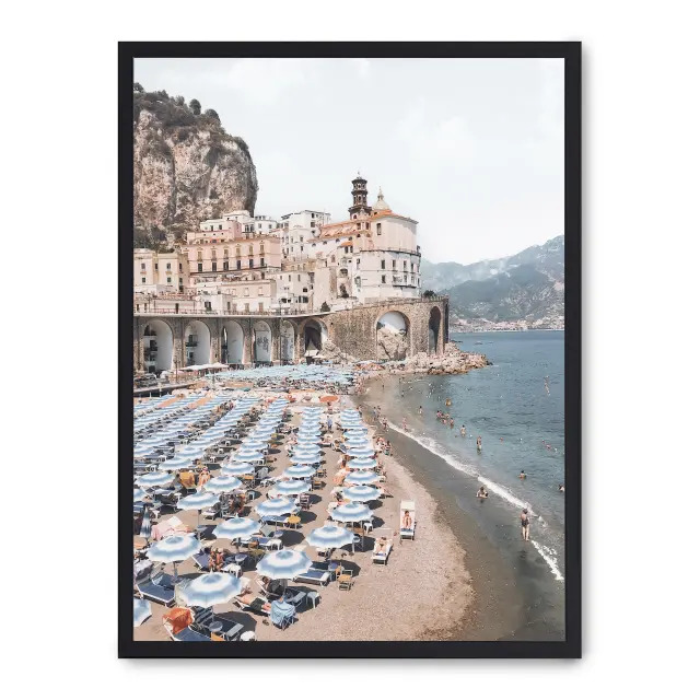 Cuadro amalfi coast i 30x40cm, Póster impreso en papel de primera calidad de 180gr, montado sobre marco de madera MDF acabado en negro., Naturaleza - Playa