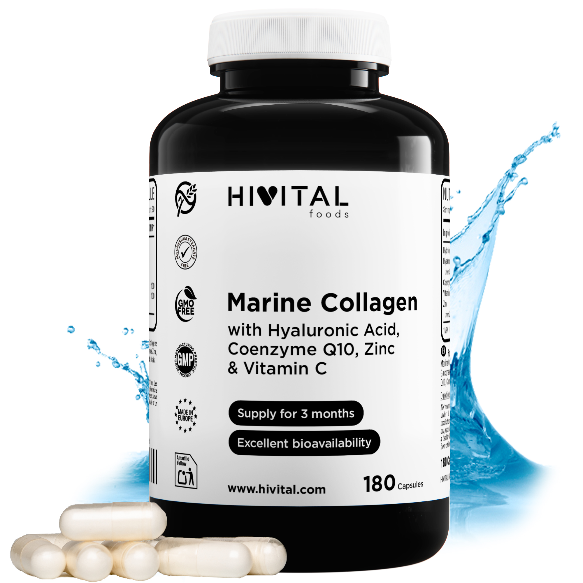 Colágeno con Ácido Hialurónico | 180 cápsulas. Hivital