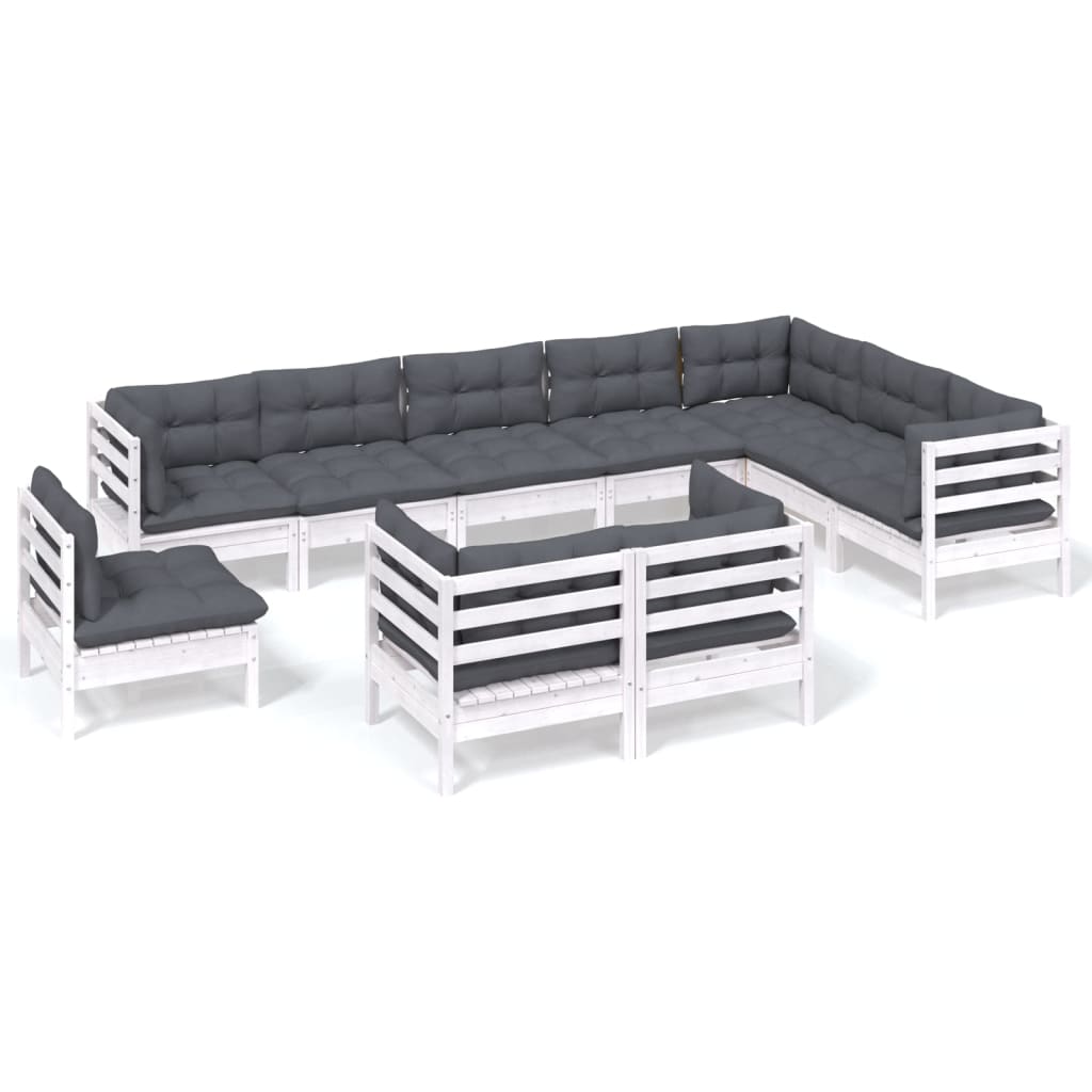 vidaXL Muebles de jardín 10 pzas y cojines blanco madera maciza pino