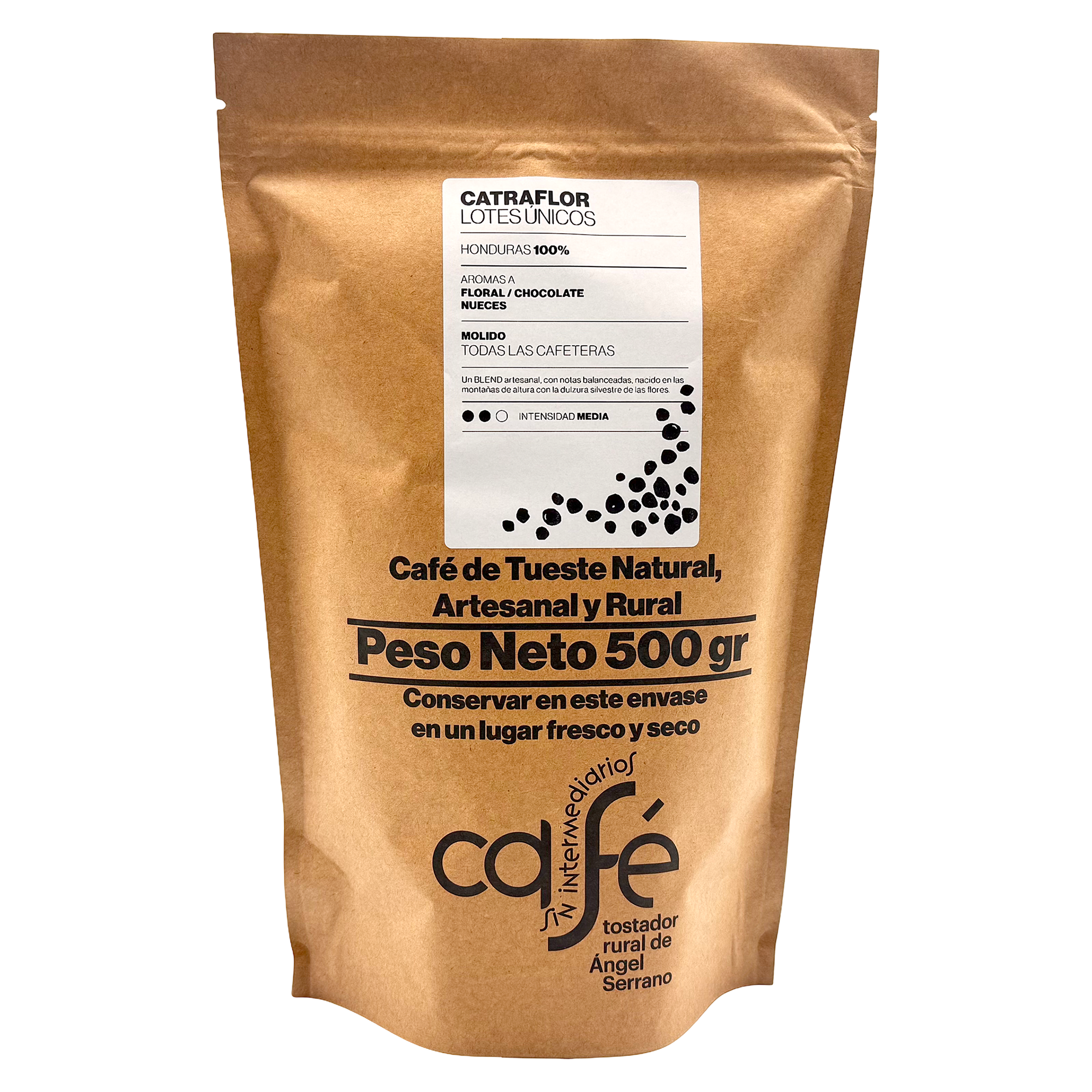 CAFE SIN INTERMEDIARIOS - Catraflor - Molido para Cafeteras Polivalentes - Tostado semanal - Envasado al envío - Intensidad de sabor media - Ideal para Café con Leche Vegetal/Solo