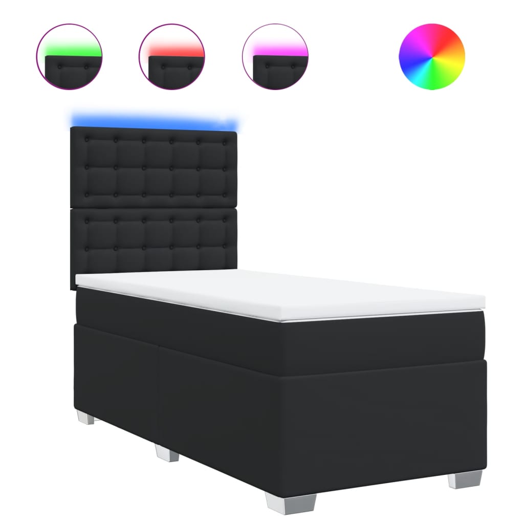 vidaXL Cama box spring individual con colchón cuero sintético negro