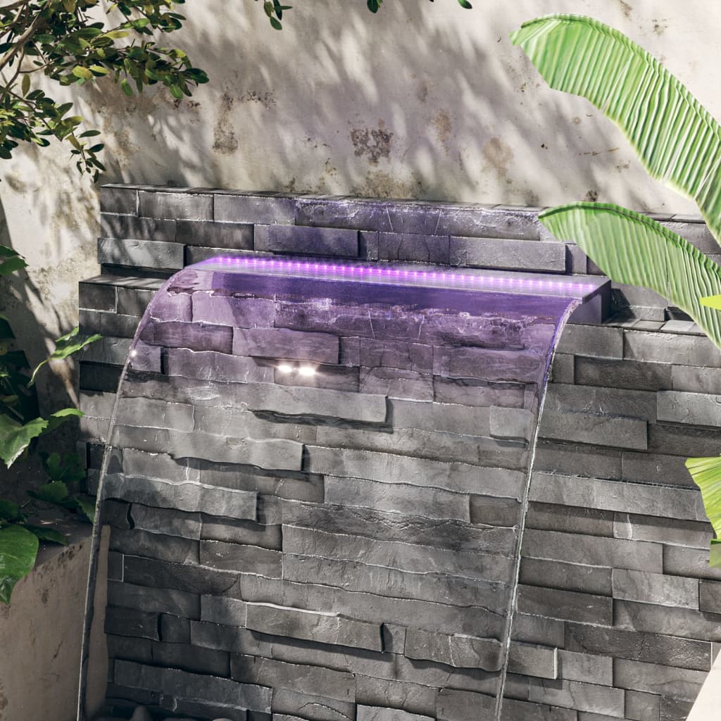 vidaXL Fuente Cascada con LED RGB Acrílico para Piscina Jardín Estanque Patio Dimensiones 30 x 21 x 8 cm,  45 x 21 x 8 cm,  60 x 21 x 8 cm y mas