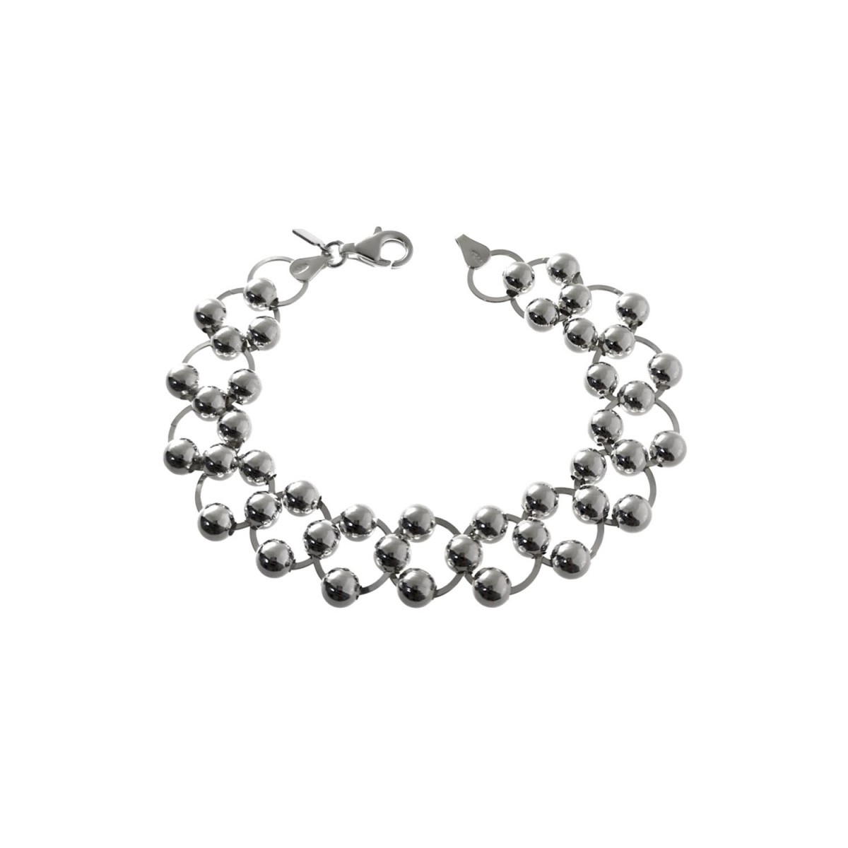Pulsera plata Ley 925m 20cm. eslabones asas planas redondas bolas 6mm. entrelazadas cierre mosquetón