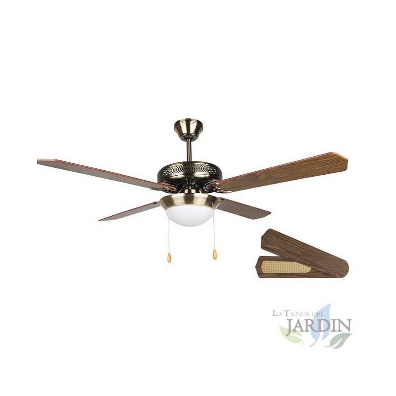 SUINGA Ventilador de techo Orbegozo con luz 132 cm | 4 aspas reversibles | 3 velocidades 60W | Estilo oro viejo