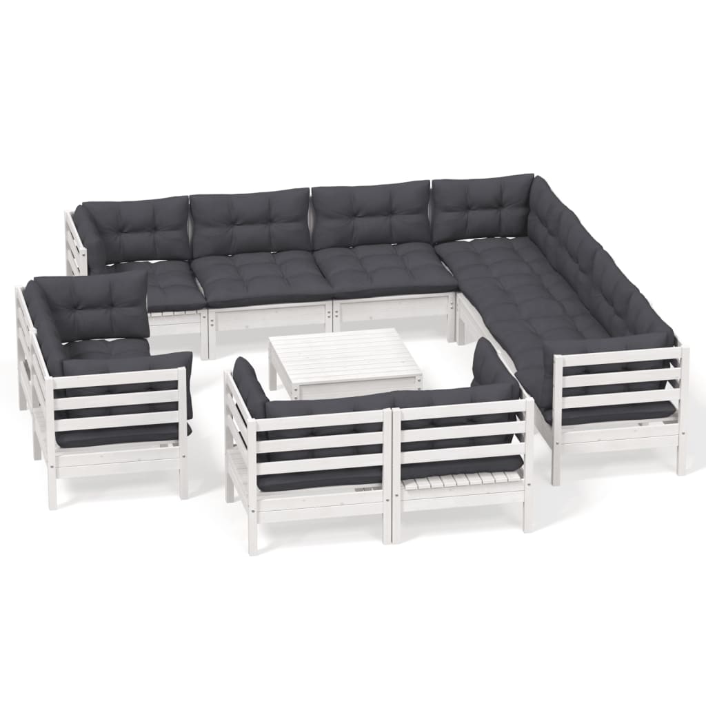 vidaXL Muebles de jardín 12 pzas con cojines blanco madera maciza pino