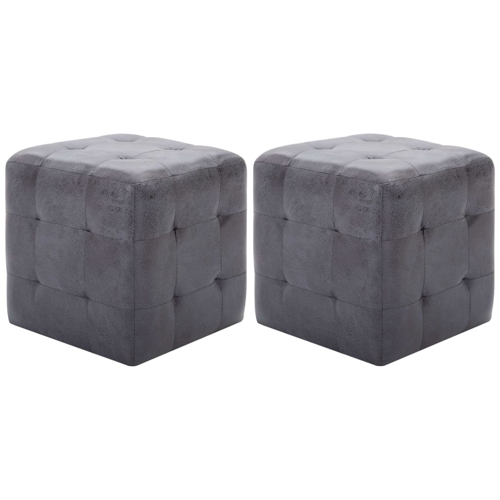 vidaXL Puf 2 unidades piel de ante artificial gris 30x30x30 cm