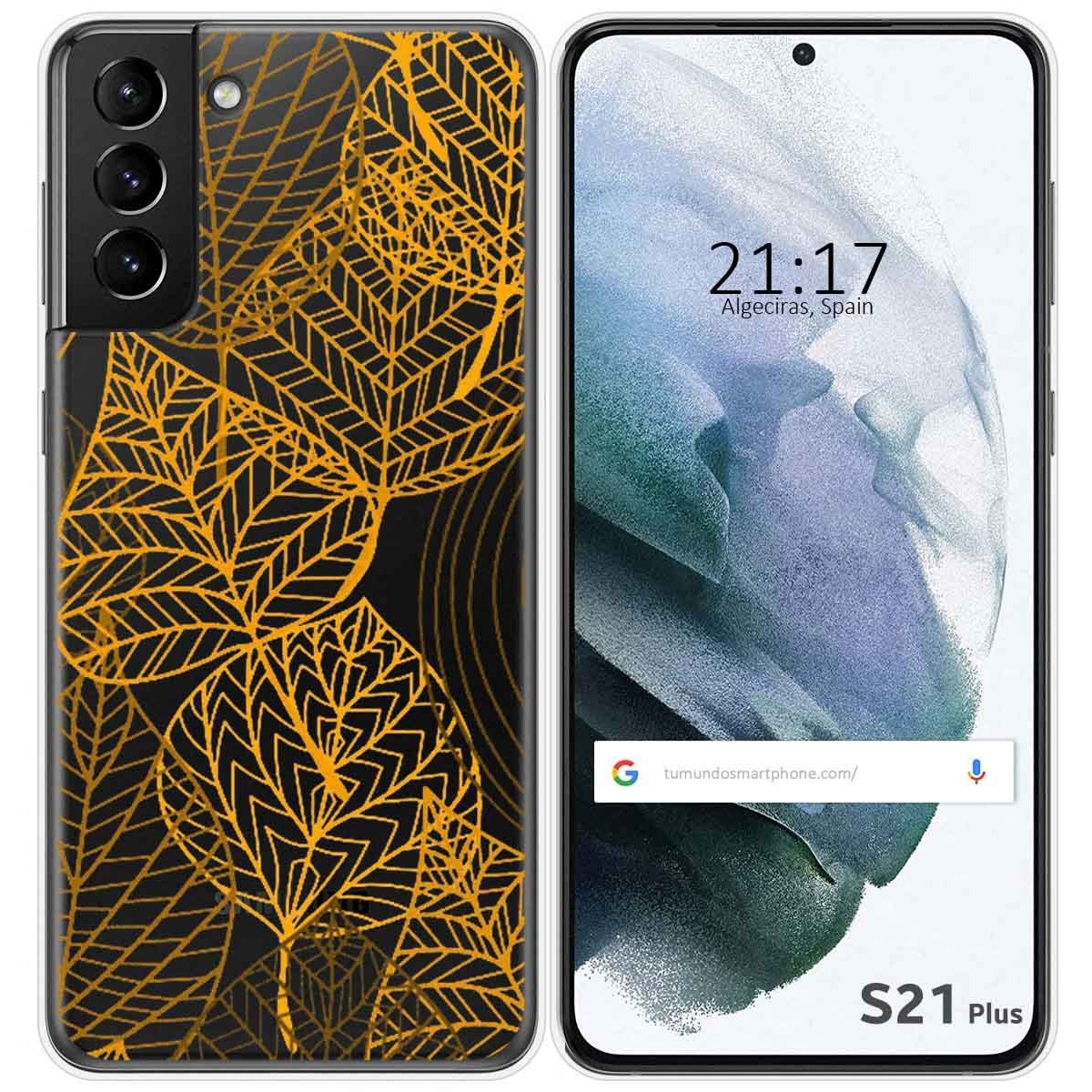 Tumundosmartphone Funda Gel Transparente para Samsung Galaxy S21+ Plus 5G diseño Hojas Dibujos