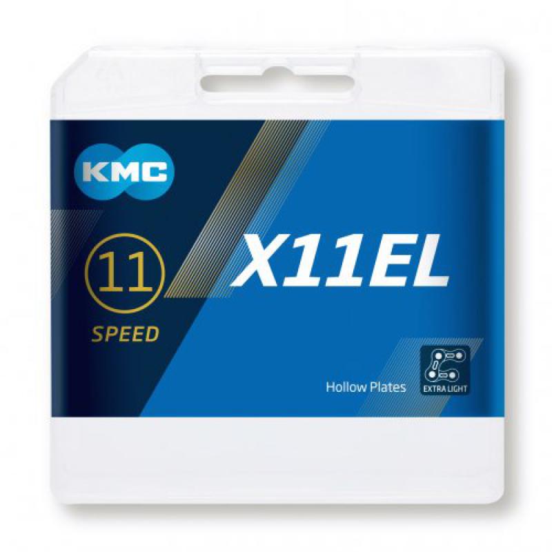KMC | Cadena X11EL 11v 118 Eslabones  Negro  - La cadena KMC X11EL Negra es un modelo de alto rendimiento compatible con los sistemas de 11 velocidades de carretera y Mountain Bike por un precio