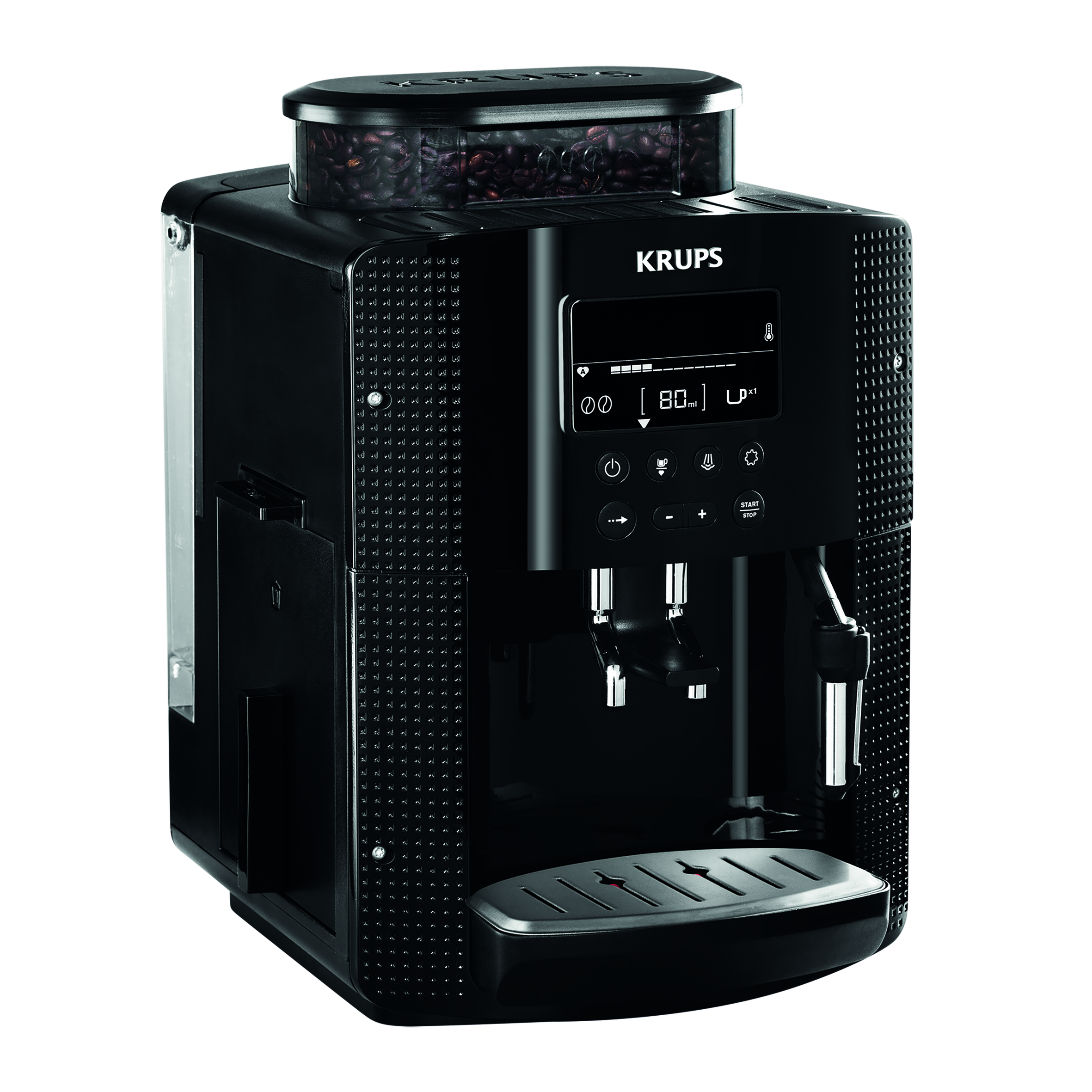 Krups Milano cafetera espresso superautomática con pantalla LCD_ depósito 1_7 L_ 3 niveles de temperatura y 3 de intensidad_ boquilla para cappuccino_ color negro_ EA815070