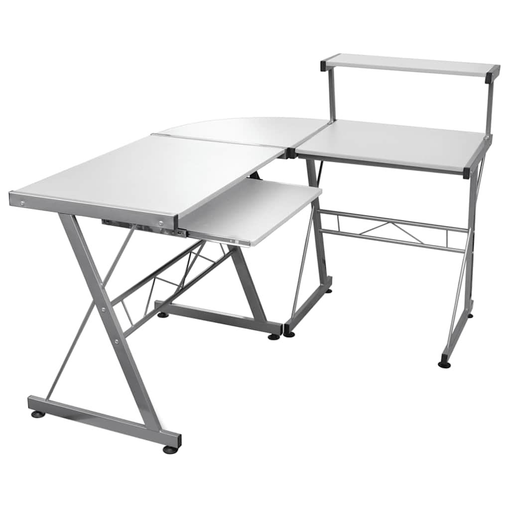 vidaXL Escritorio de esquina madera contrachapada 132x112x99cm en color Negro/Blanco/Marrón | estructura resistente ideal para salón dormitorio o estudio