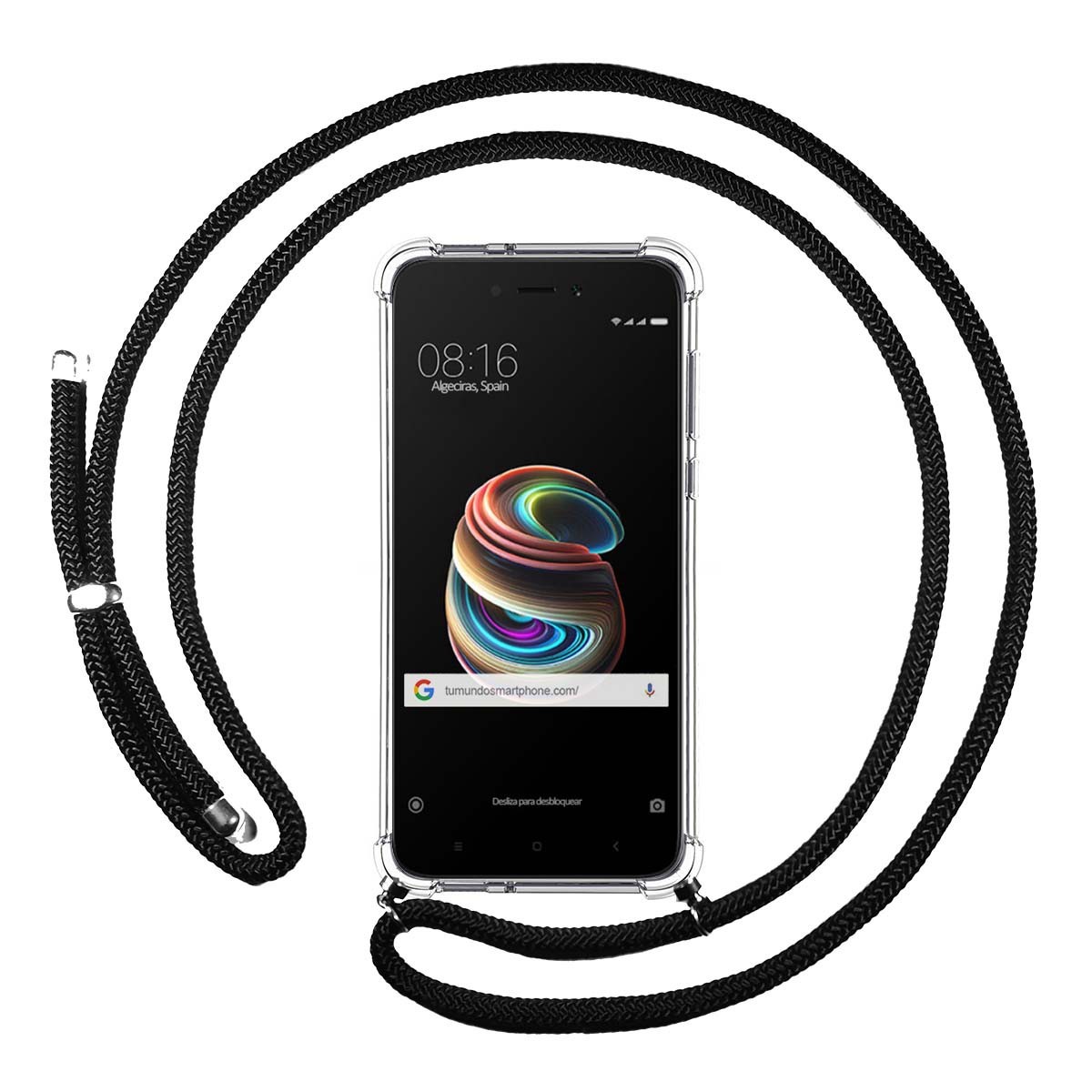 Tumundosmartphone Funda Colgante Transparente para Xiaomi Redmi 5A 5 con Cordon Negro