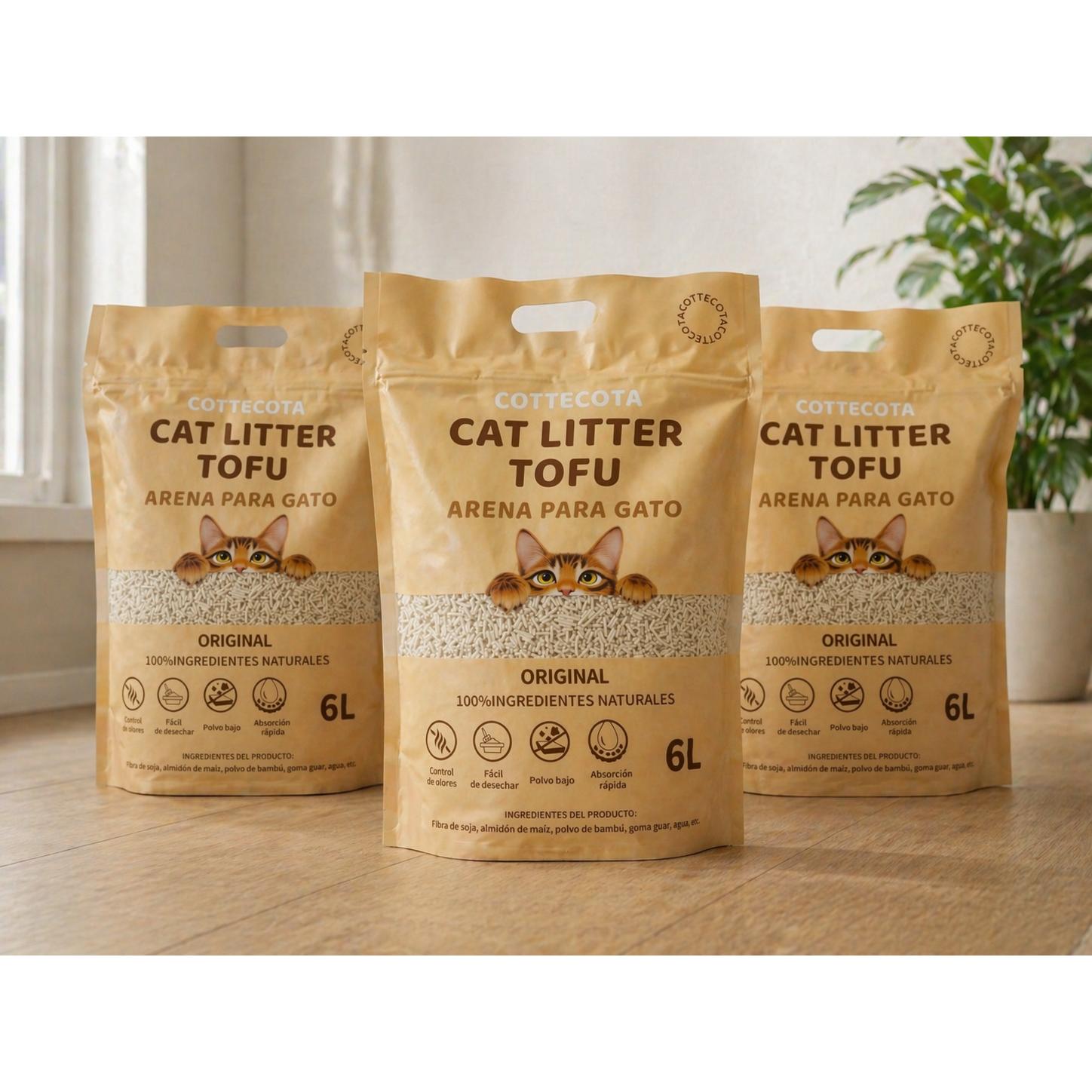 Pack 3 Cat Litter Tofu – Arena para Gato Marca Cottecota