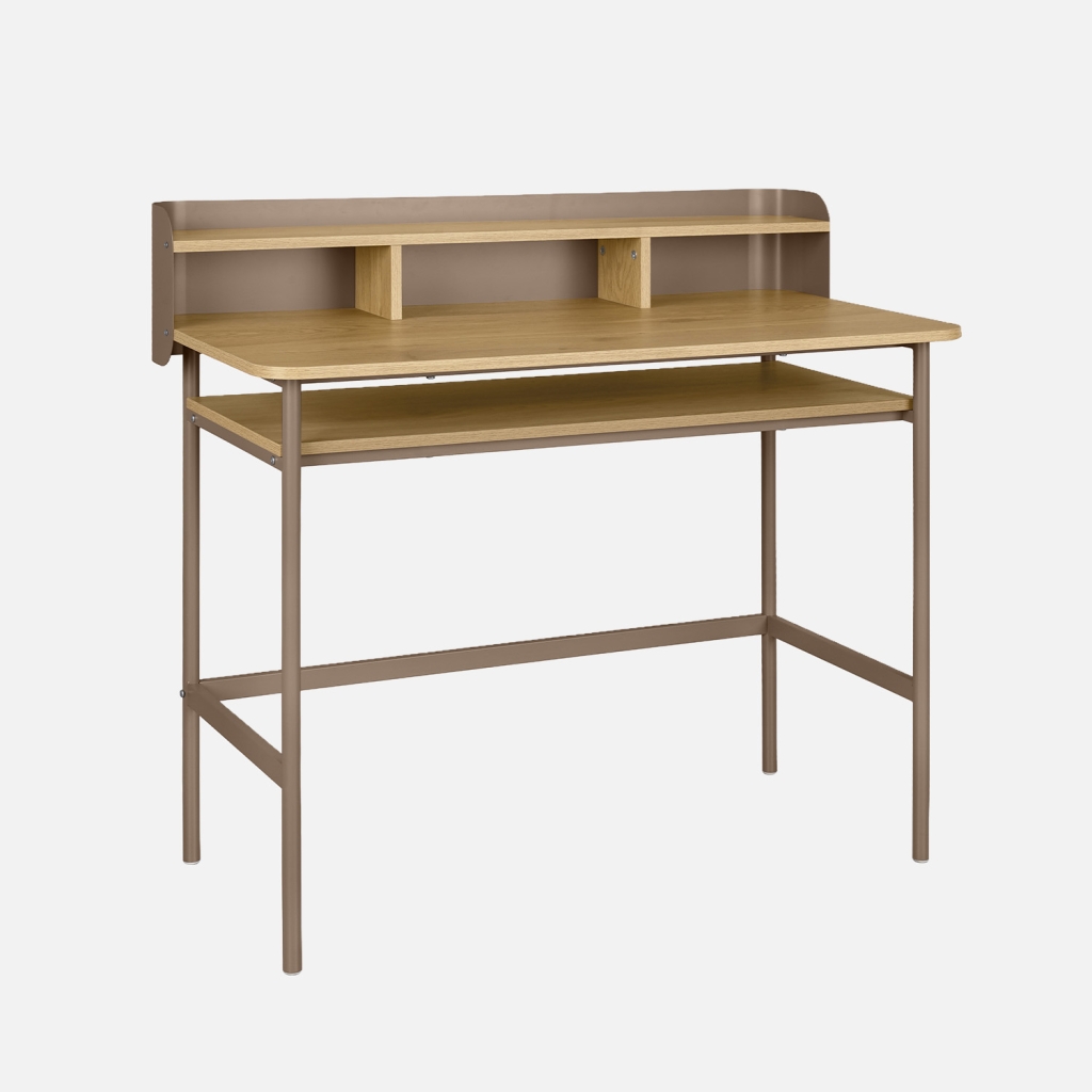 sweeek - Escritorio de metal y decoración de madera con 3 nichos , Molto , 100x50x88
