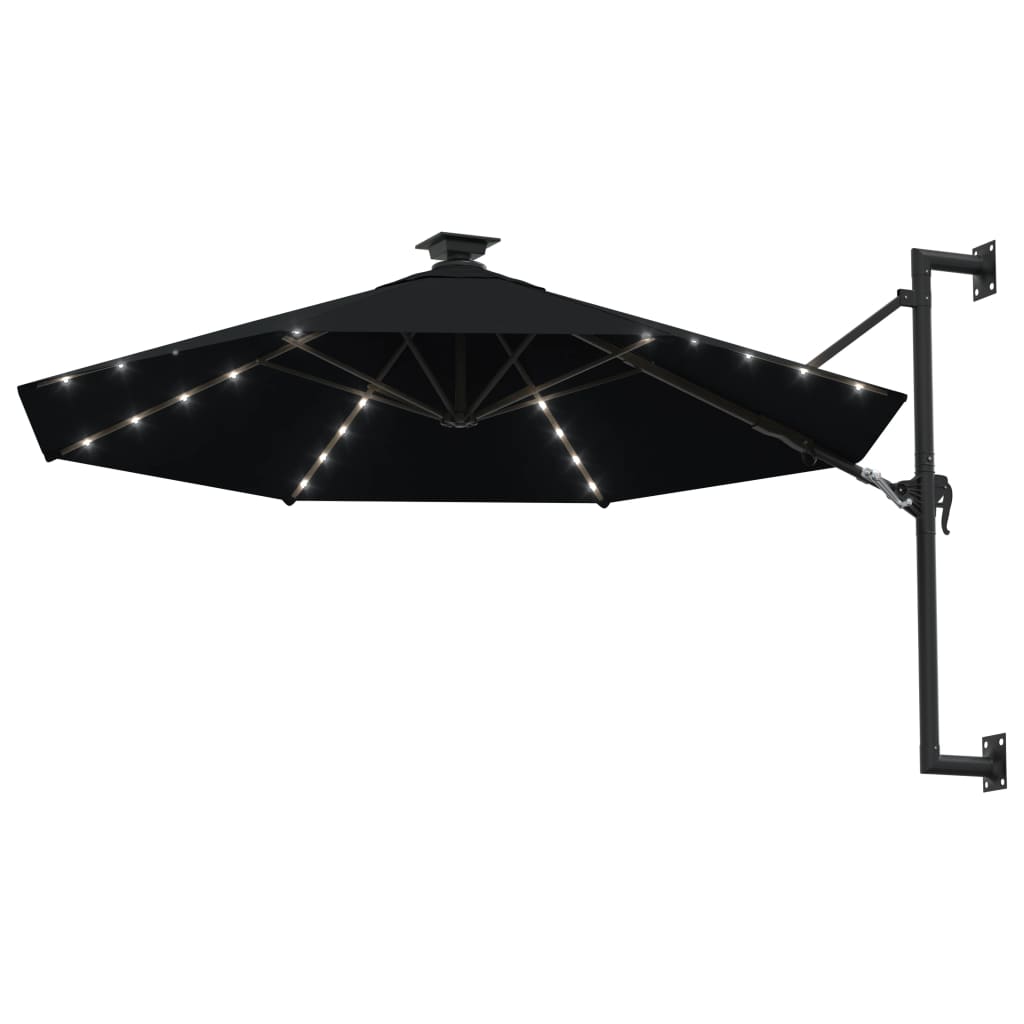 vidaXL Sombrilla de pared con LEDs y poste de metal 300 cm Color Arena, Verde, Antracita