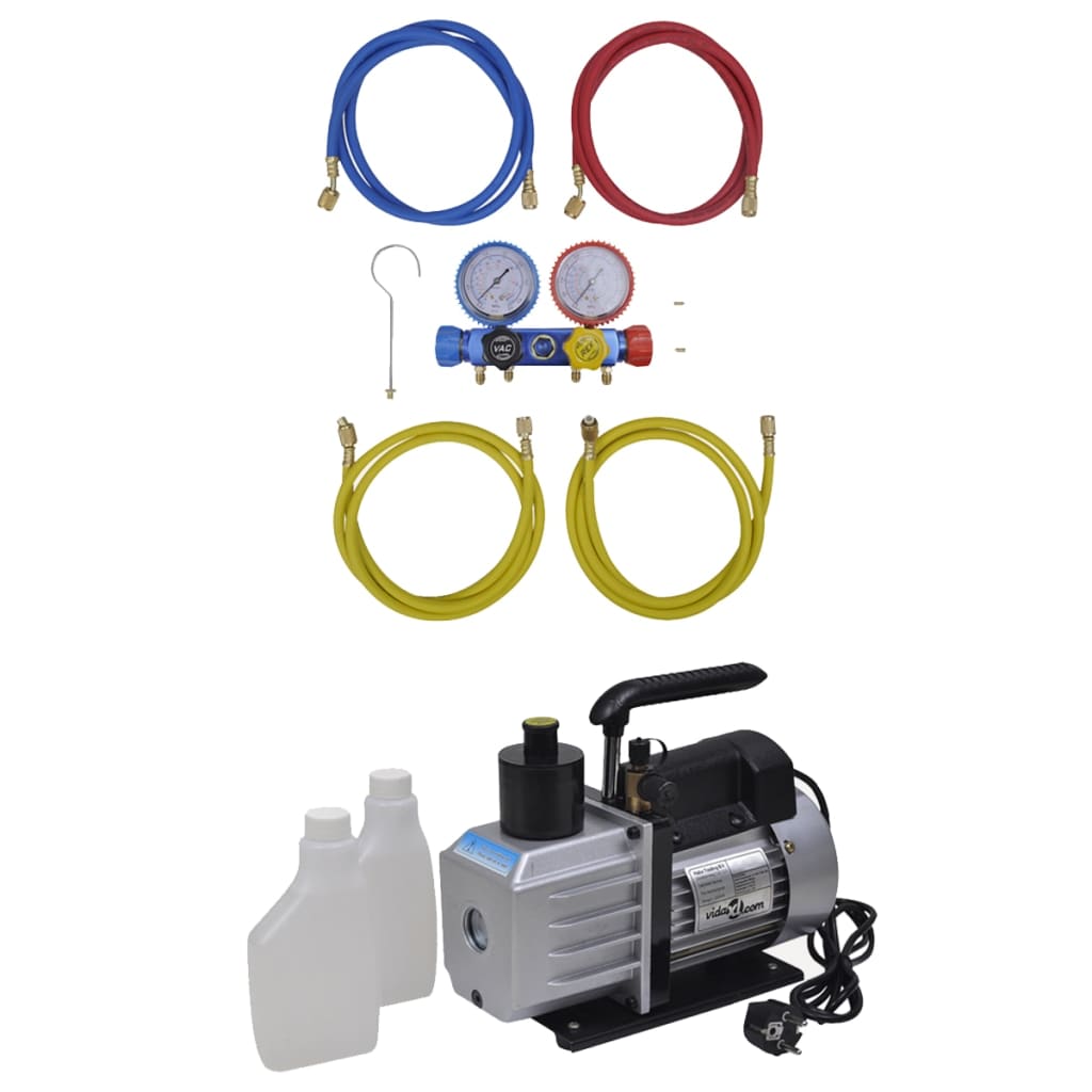 vidaXL Bomba de Vacío Set de Manómetros 4 Vías para Aire Acondicionado Garaje Dimensiones 50 l / min, 100 l / min