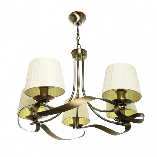 Lampara baeza 5xe14 cuero pantalla beis regx55x55 cm