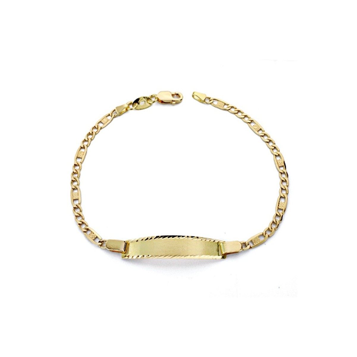 Esclava oro 18k 17cm. eslabón alterno 3x1 chapa borde tallado cierre mosquetón niño