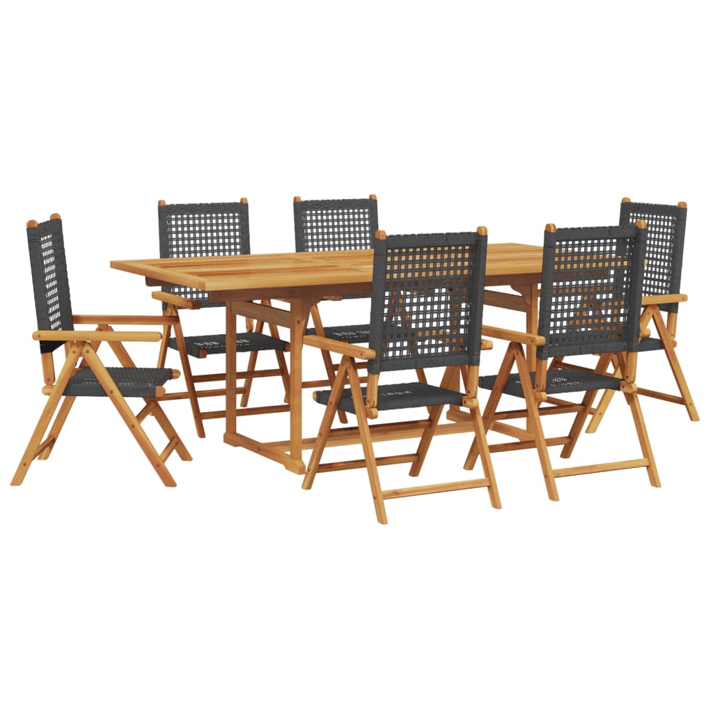 vidaXL Set de comedor de jardín 7 pzas ratán PE madera acacia negro