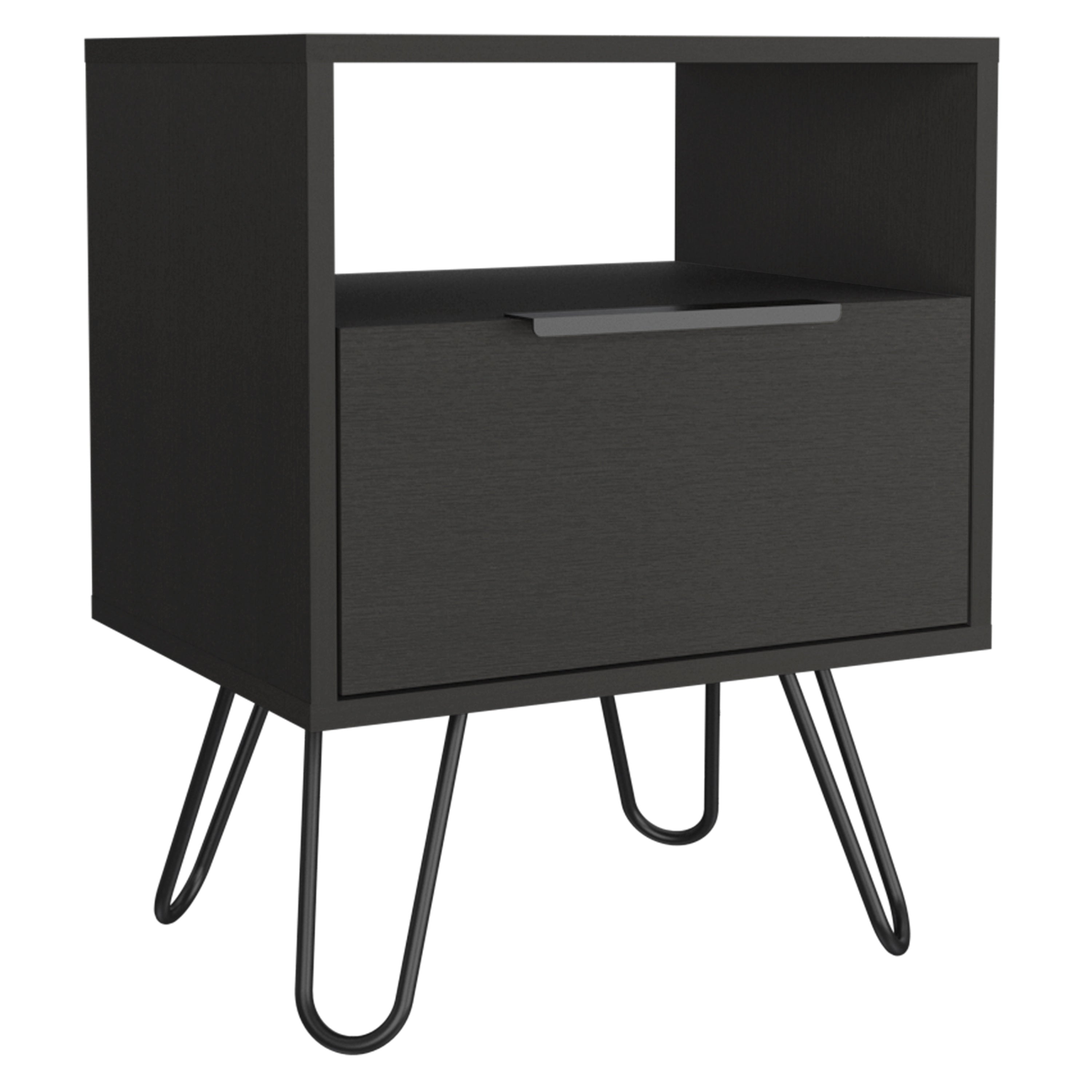 Mesita de noche Augusta en melamina con 2 estantes y 1 gabinete inferior , negro , 56.4 cm  X 45 cm  X 34.8 cm