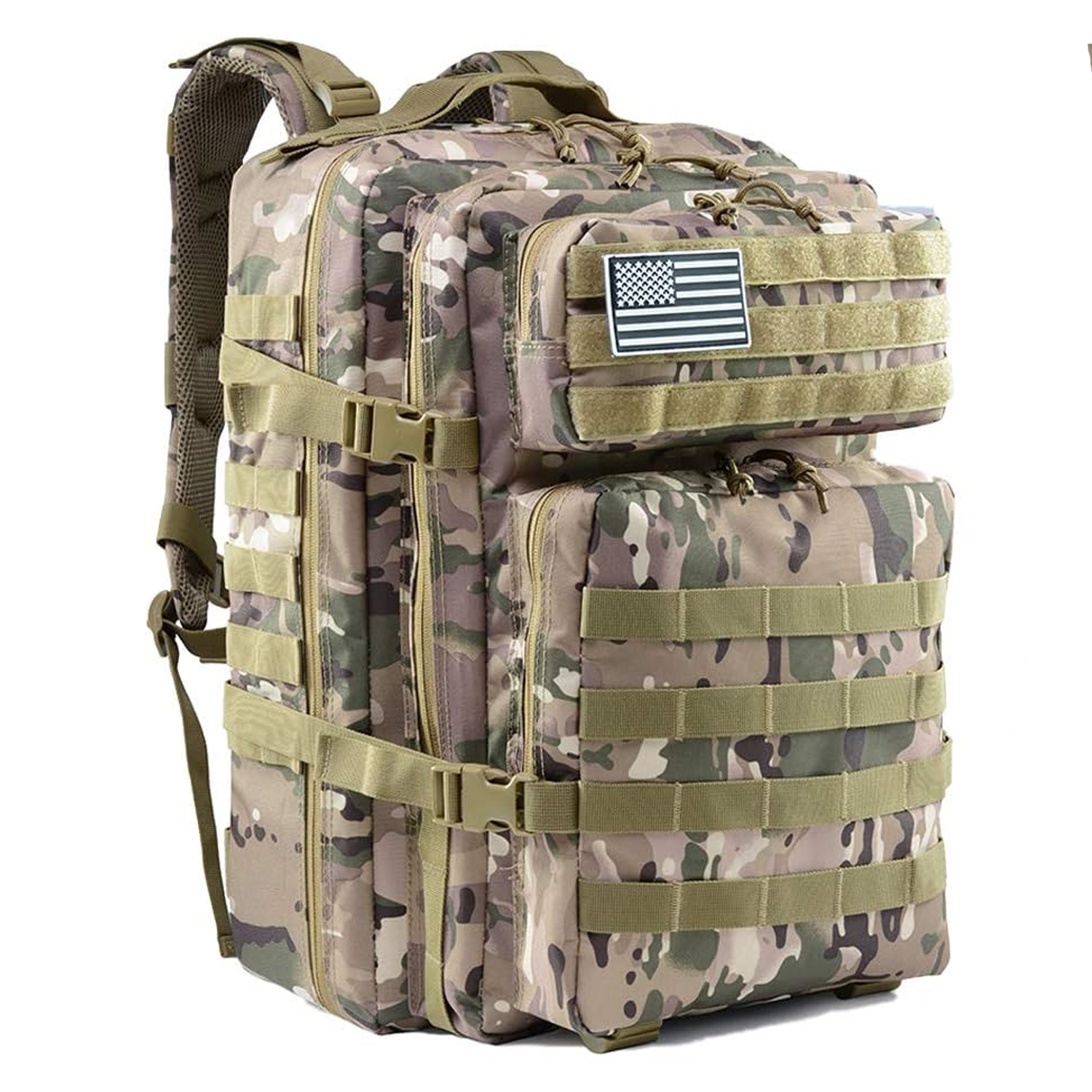 DAM Mochila táctica militar de 45 Litros con sistema Molle de gran capacidad e impermeable. Perfecta para emergencias, días de caza, senderismo y acampadas. 33x29x45 Cm.