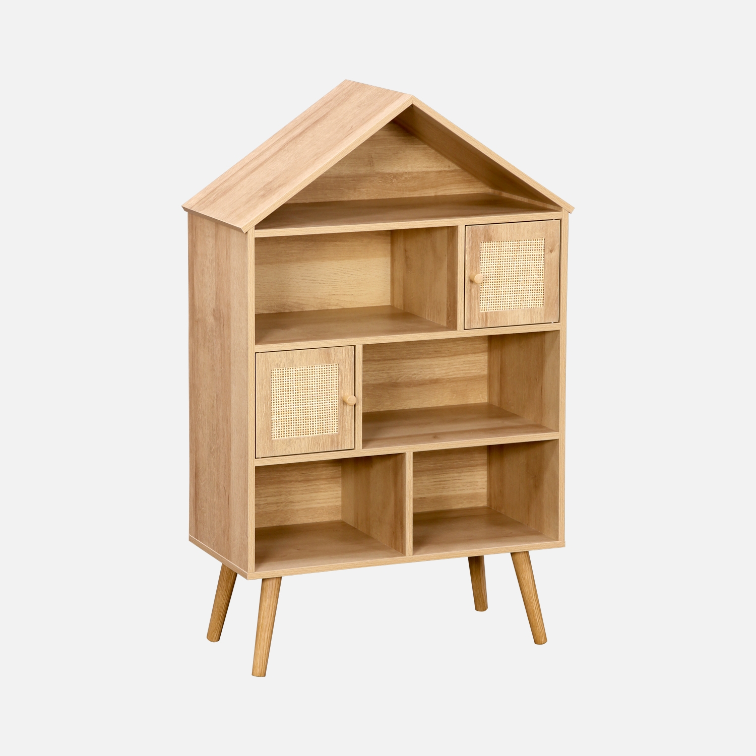 sweeek - Estantería infantil efecto madera y caña con 2 puertas , Boheme kids , 60x30x100