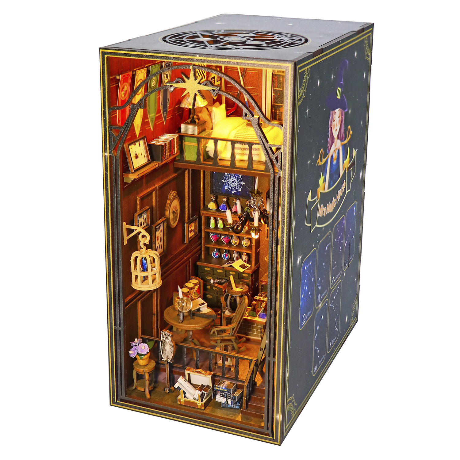 DAM. Casa Mágica Mira. Book Nook realista con gran detalle, cubierta y luces led. 18x12x22cm.