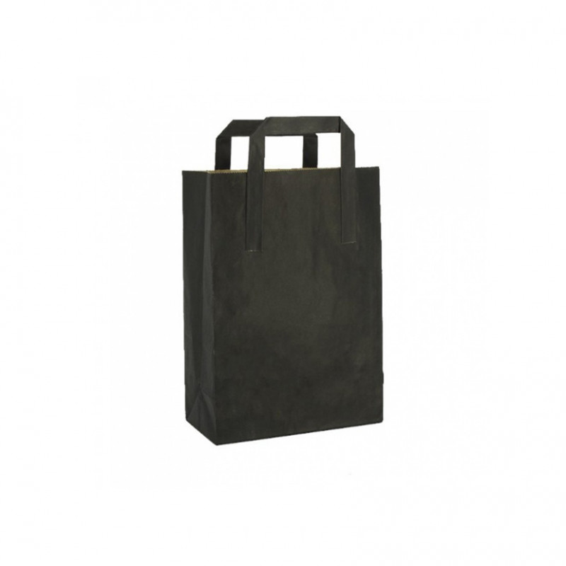 250 Uds. Bolsas de papel kraft negras con asa plana (20+10x28cm) | Ref: BP21